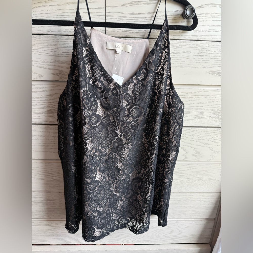 NWT LOFT Black Floral Lace Overlay tank